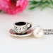 Silver Tea Cup Necklace -Ivory Pearl, Alice in Wonderland, Gift For Tea Lover, Gift For Mom