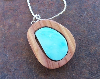 Like the Letter D - Turquoise and Cedar Pendant on Chain