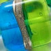 Handmade Glass Lampwork Beads, Jewelry supplies, Aqua Blue/Chartreuse Green/Silvered Ivory tile, square