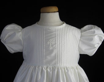 Baby Baptism Gown, Christening Gown - Silk, Pintucked