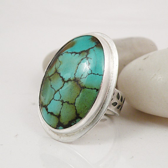 20 off SALE Silver Turquoise Ring Size 8 Global Ring