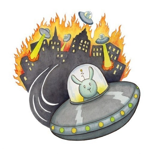 Alien Bunny UFO Art Print-The Invasion