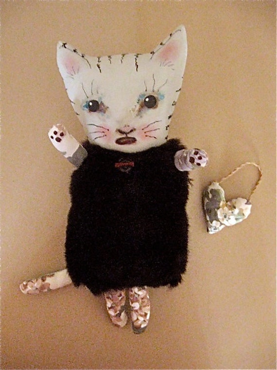 cat doll ooak art doll ugly cute meow fake fur Cry baby