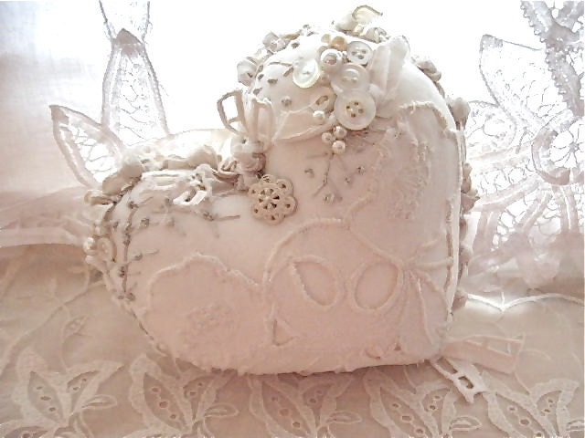 heart pillow pretty creamy white shabby chic pillow