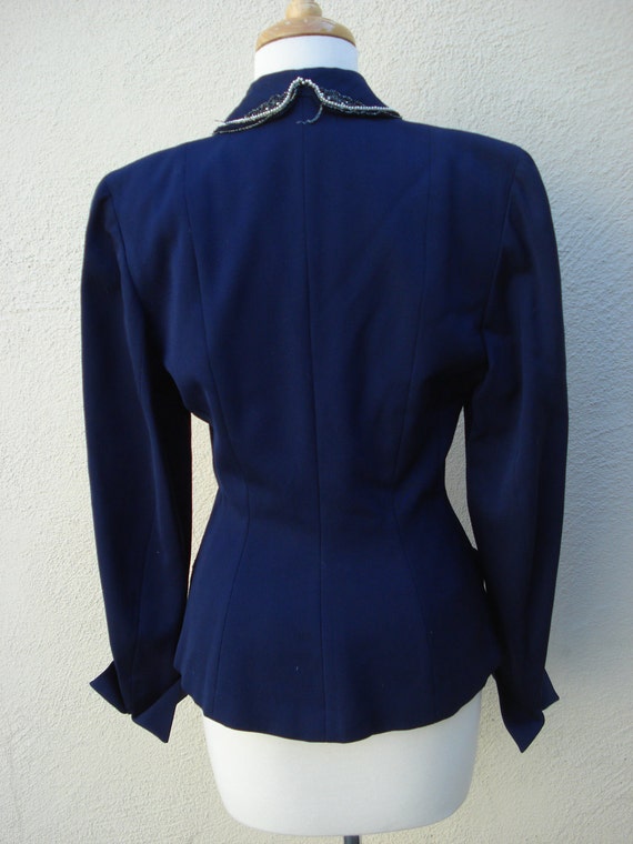 Vintage 1940s jacket Gabardine Navy blue Peplum jacket