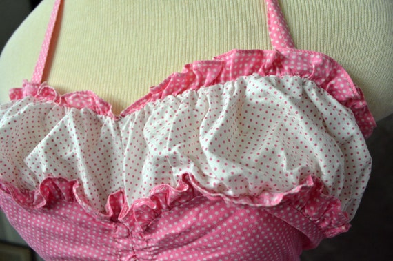 1950s Bathing suit one piece pink Polka dot Bloomer Cotton