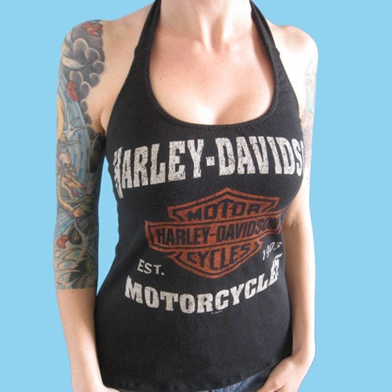 Harley Davidson biker halter top free shipping by madfoxes on Etsy