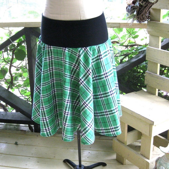 Green and Black Plaid full circle skirt customizable