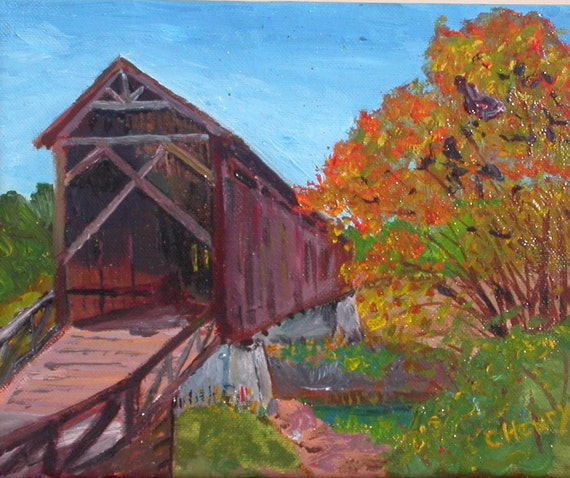 Covered Bridge Acrylic Painting   Il 570xN.56082686 