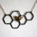 Oxidized Sterling Silver Honeycomb Necklace with Gold Plated Bee and 14k gold-filled chain