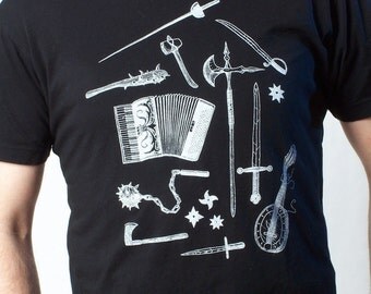 Music Tshirt - Weapons - Men's Tshirt - Graphic Tee - Accordian - Men's Gift - Medieval Weapons - Sword Art