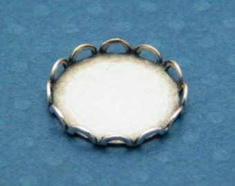 Lace Setting, 12 Silver Ox (Oxidized) Round 15mm Lace Edge Settings Bezels for Glass , Typewriter Keys and More