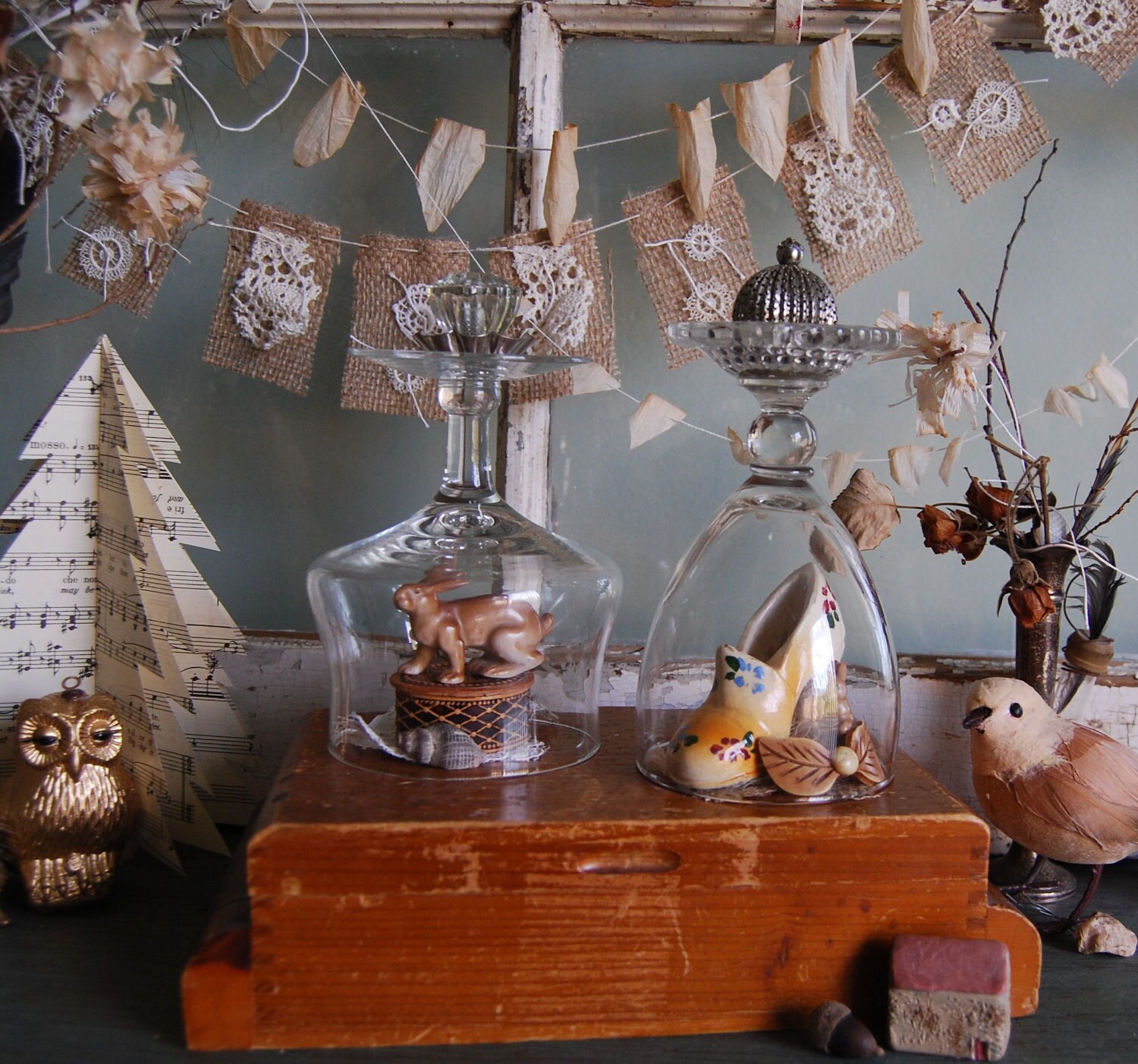 Christmas Shimmer Vintage Glass Dome by LittlePrairieSparrow