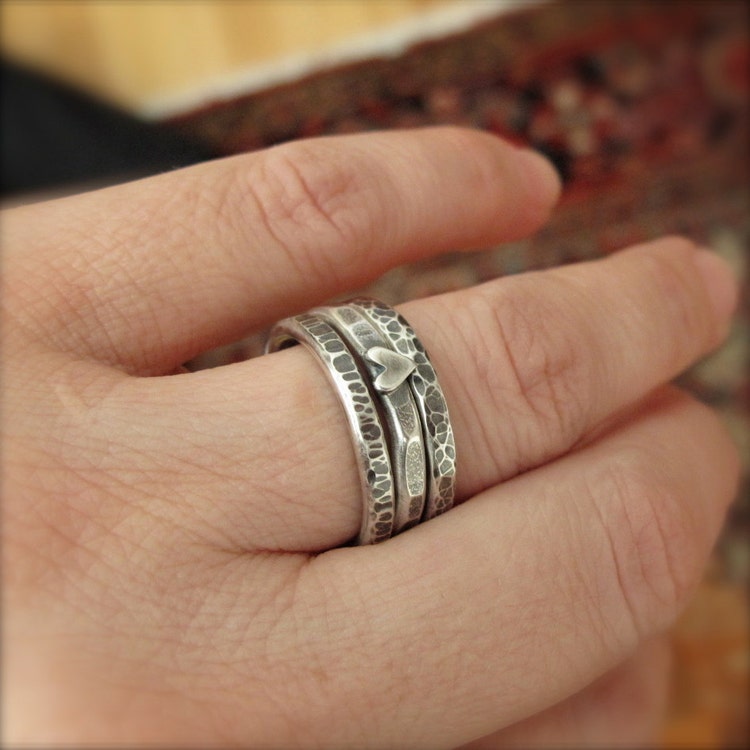 sterling silver Stacking Ring Set heavy textured by modernbird