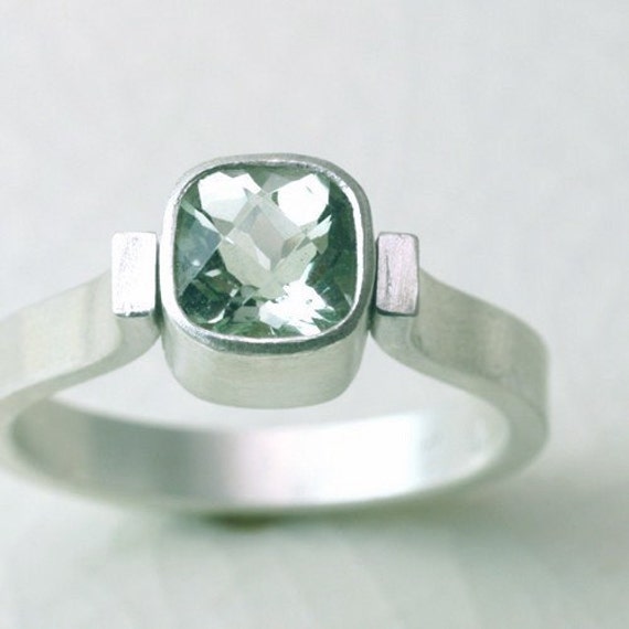 Minty Green Quartz Cushion Ring