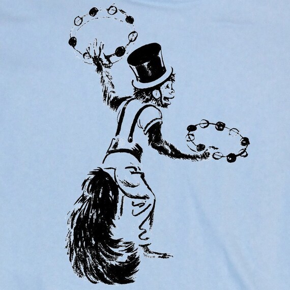 SALE Circus Monkey Tambourine Illustration Print Vintage