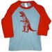 Kids T REX DINOSAUR Raglan T-shirt - Light Blue + Red