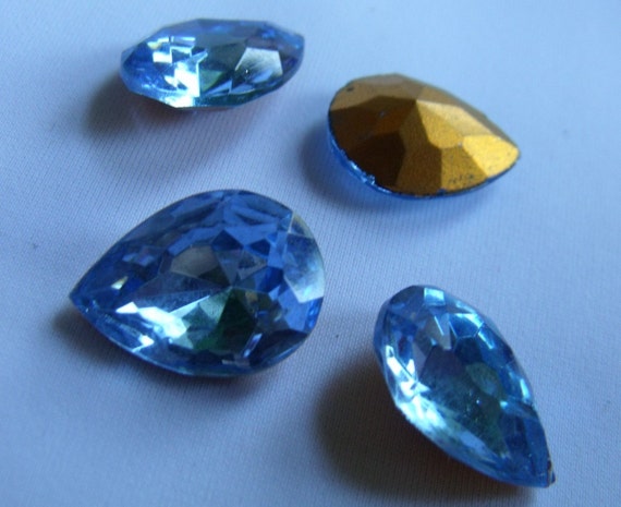 Vintage Faceted Glass Gems Ice Blue Sapphire 18X13 pears