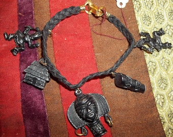 Artsy Tribal Themed Vintage Charm Bracelet