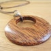 Wood Pendant on Leather Cord - Earthy Red Palm - Jasper - Beige - Brown - Long - Simple - Boho