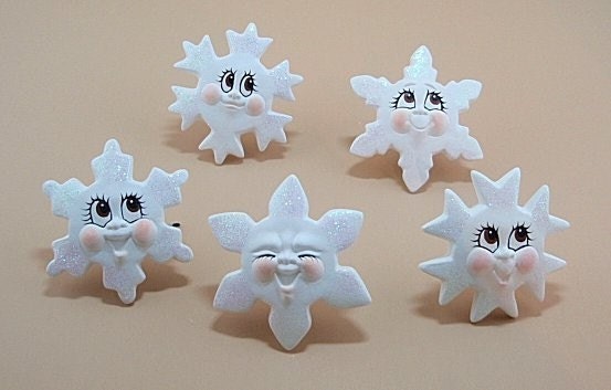 Set of 5 Snowflake ornaments for your tree handmade ceramic super sparkly and cute