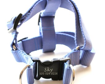 Laser Engraved Personalized Webbing Dog Harness - 21 colors