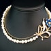 Brooch Necklace, Pearl Bridal Necklace, Something Blue, Flower Brooch, Pearl and Chain Wedding Jewelry - The Jane
