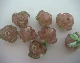 Handcrafted pink rose glass lampwork glass beads