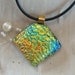 Dichroic Glass Pendant, Fused Jewelry, Golden Pink, Aqua, Necklace Included
