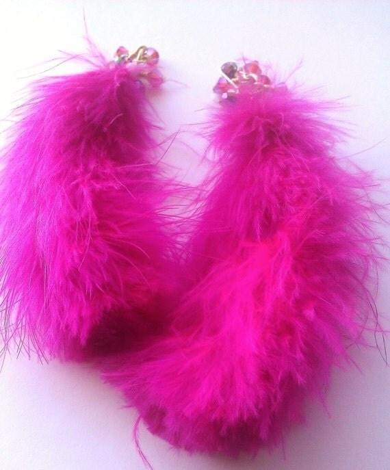 Fluffy Hot Pink Feather Earrings Marabou Feathers Cotton 6538