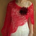 Red SCARF, shawl, wrap, capelet with flower PIN---hand knitted