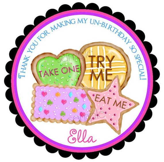wonderland BIrthday party, Stickers. Cookies, Eat Me, Children, Kids, Labels, favor stickers Il_570xn