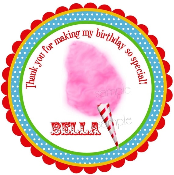 Cotton Candy Stickers, Circus stickers,Labels, Seals, Birthday, Circus, Carnival, Candy, Favor, Set of 12 Il_570xn