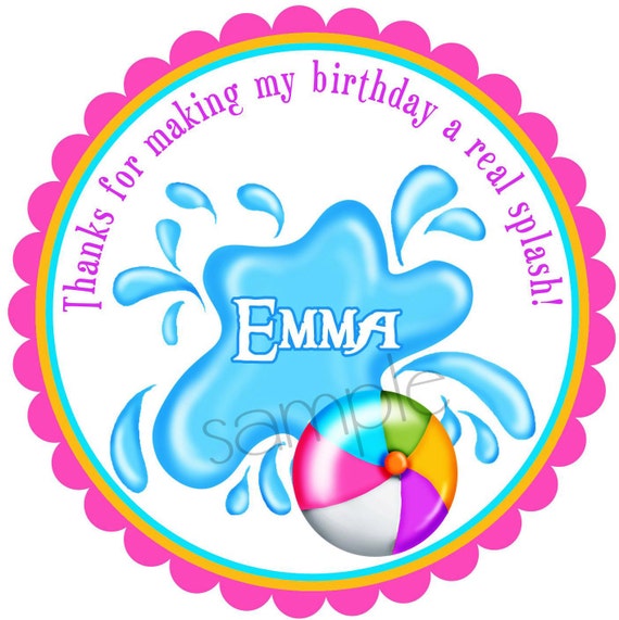 Pool party stickers, personalized, girl, Summer, Beach, Tropical, Birthday, Favor, Custom, Set of 12 Il_570xn