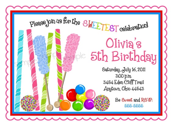 Candy Invitations Candy Birthday Party Sweet Shoppe