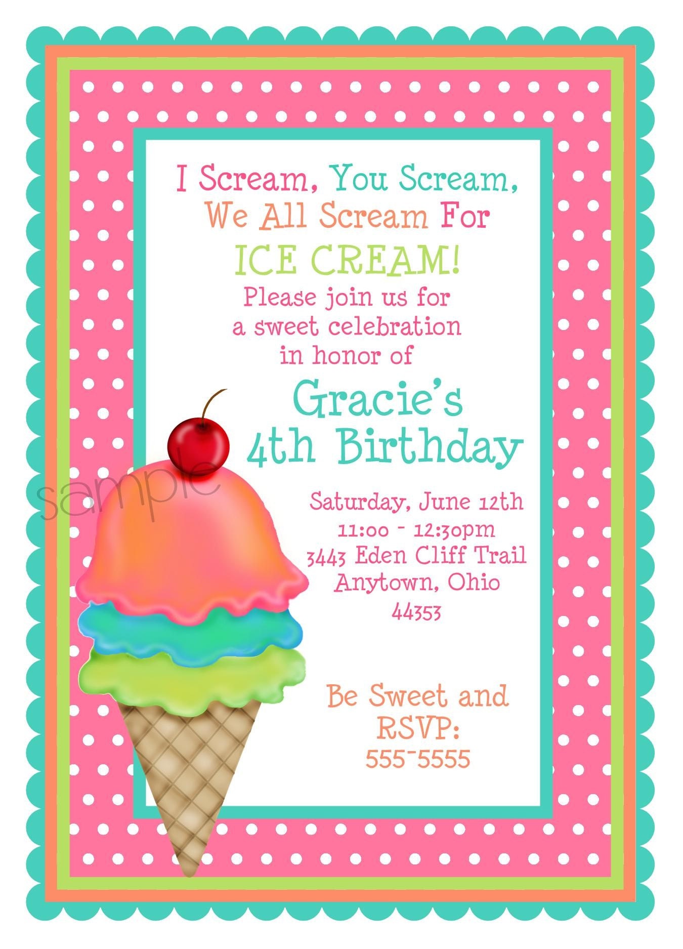 Ice Cream Birthday Invitations 8