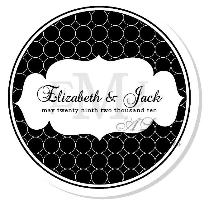 Personalized Stickers Black and White Mod Circles Monogram