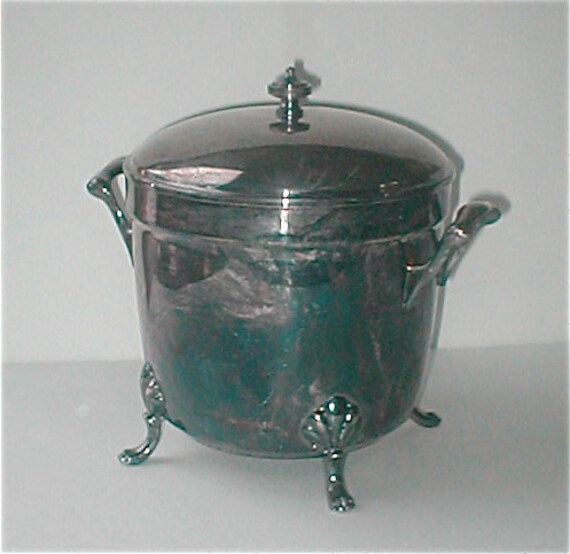 Crescent Silver Plated Ice Bucket Vintage 1960s Footed