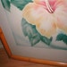 Reserved Tip Freeman Botanical Airbrushed Painting - Hibiscus Flower - Vintage 1940s Hand Painted Art