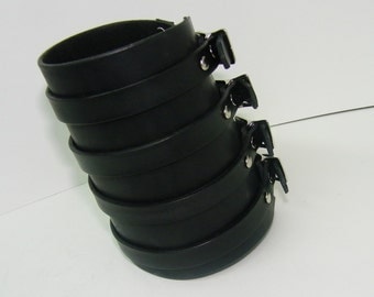 Wide Black Leather Wristband Cuff