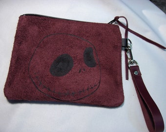 Jack Skellington Skull Face on Burgandy Color Purse 6.5 x 6.25 inches
