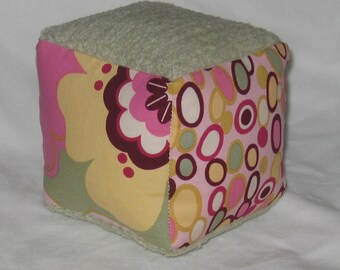 Pink Kleo and Dots Fabric Baby Block Rattle - SALE