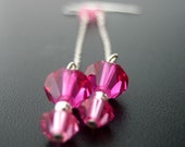 Crystal drop earrings - fuchsia