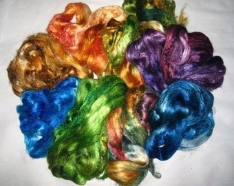 Tussah silk rovings, multi-packs, 2 ounces
