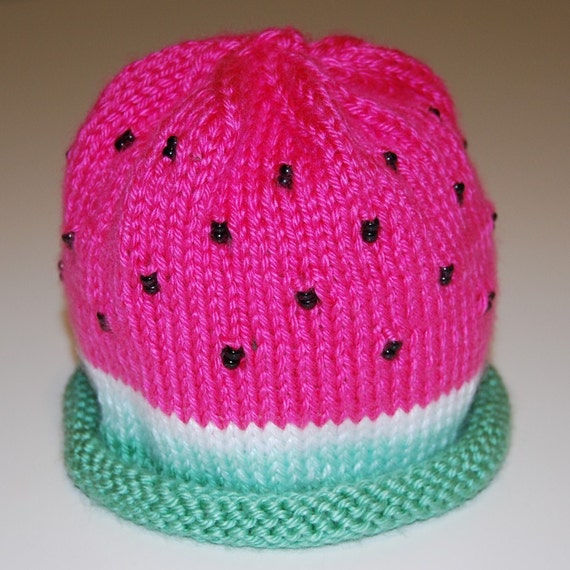 Watermelon Baby Hat Pink with Black Beads