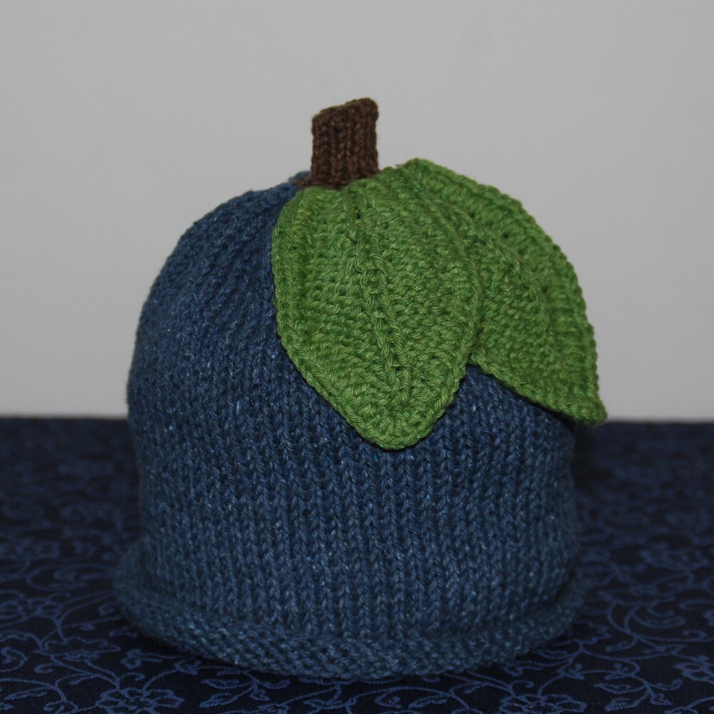 Blueberry Baby Hat with Green Leaves Recycled by Artology on Etsy