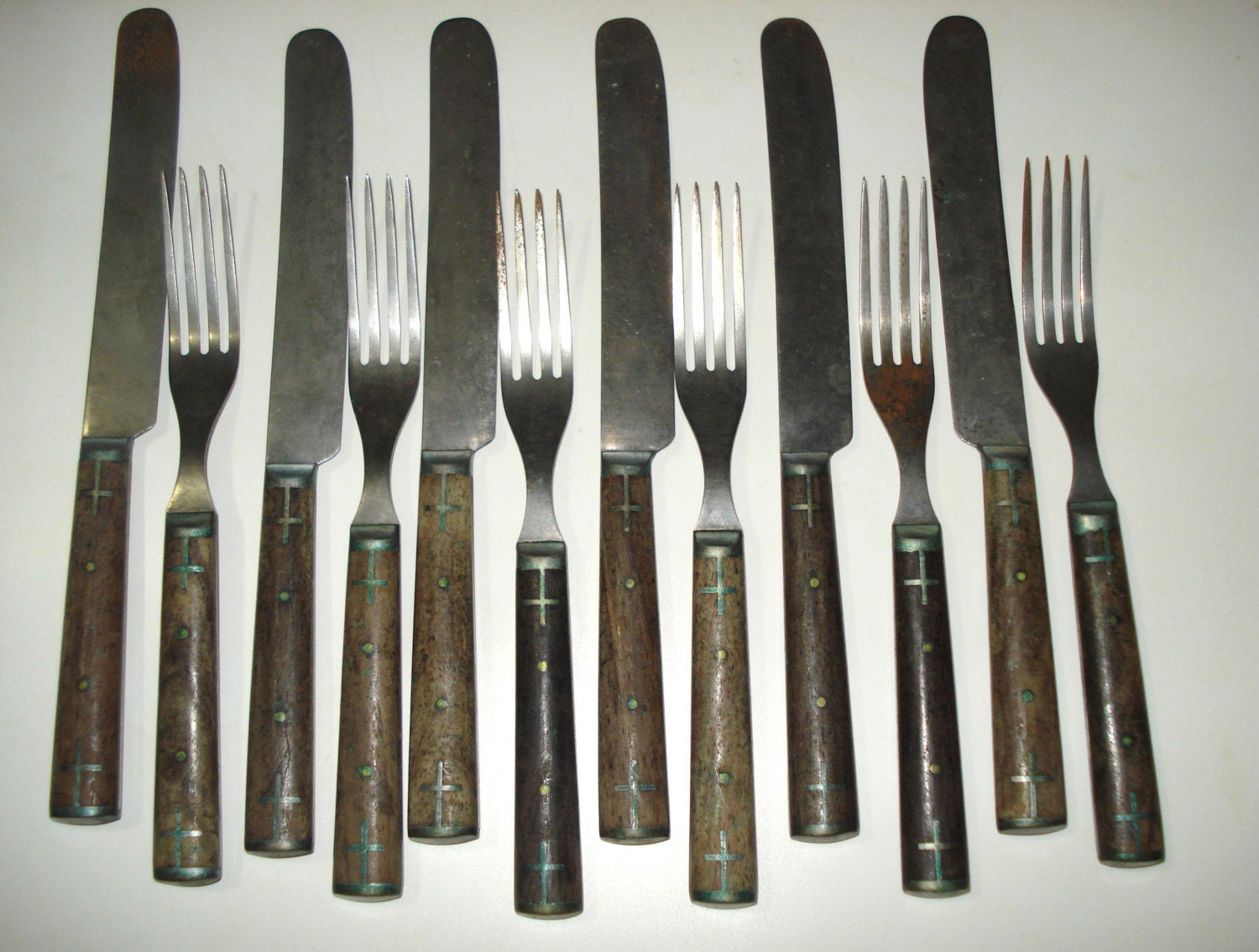 Antique knives and forks..GOODELL..wood handles with a cross