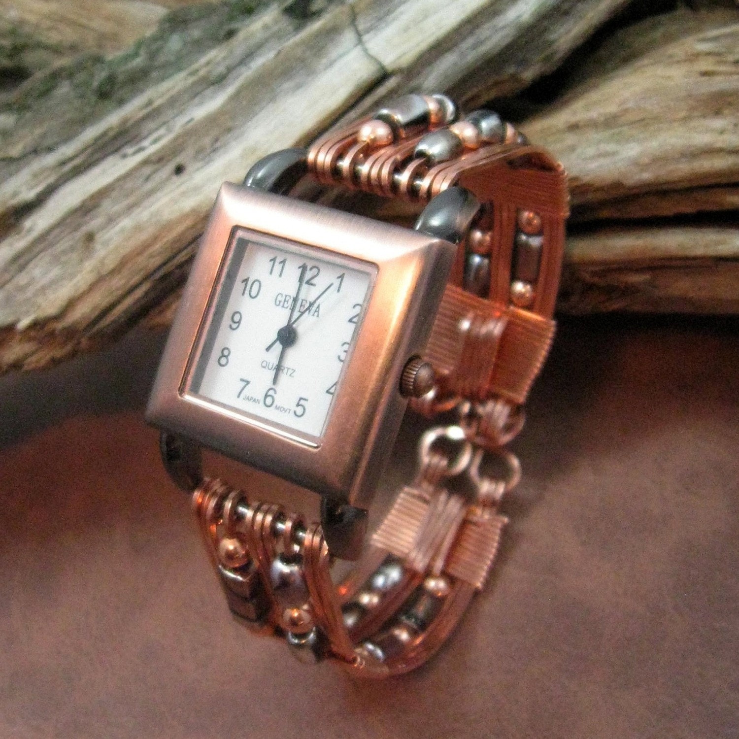 Wire Wrapped Watch with Beaded Band Copper Made by FrancescaLynn