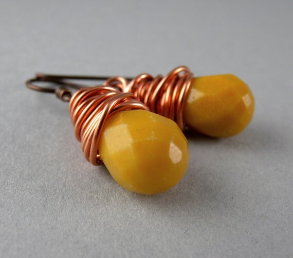Mustard Stone and Copper Earrings with Free by decoratethediva