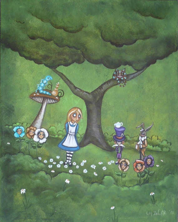 Items similar to Clearance SALE - Alice in Wonderland Whimsical Art ...